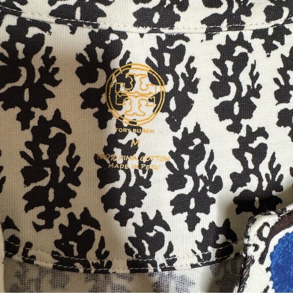 Tory Burch Amara Short Sleeve Graphic Print Cotton Dress Ivory Guru Medium - Picture 5 of 13